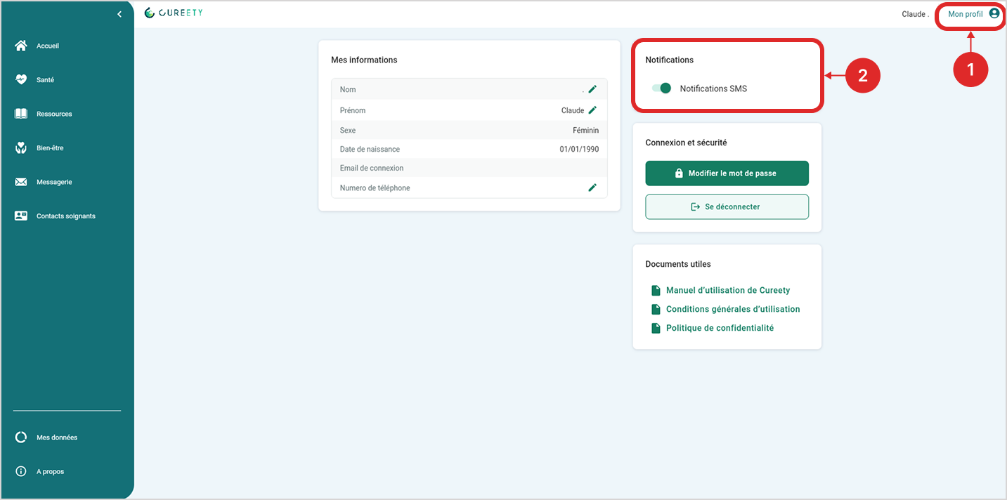 PC==>clic mon profil=> clic doc manuel